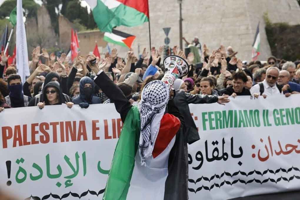 Manifestación en Italia contra ataques de Israel a Gaza y Líbano